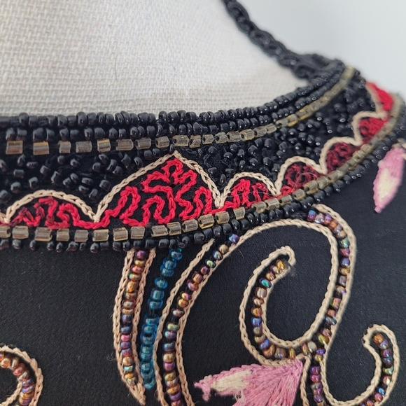 Papell Boutique Evening 100% Silk Beaded Top Medium Vintage - Picture 4 of 5